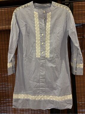 J. Crew Blue and White Stripe Shirtdress 0P